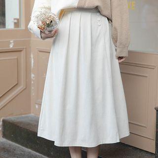 Plain Pleated Midi A-line Skirt Almond - One Size