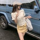 Short Sleeve Tight-fit Shirt / High Waist Cargo Mini Skirt