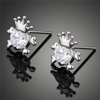 Rhinestone Crown Earring Platinum - One Size