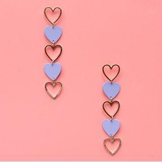 Heart Dangle Ear Stud 1 Pc - Heart 925 Sterling Silver Pin Stud Earring - Blue & Gold - One Size