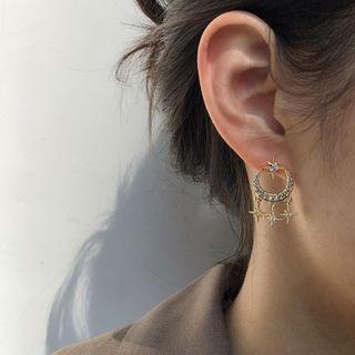 Rhinestone Star & Crescent Drop Earring 1 Pair - As Shown In Figure - One Size