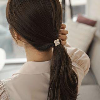 Faux-pearl Flower Hair Tie Gold - One Size
