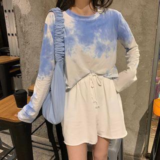 Tie-dye Print Long-sleeve Cropped T-shirt As Shown In Figure - One Size