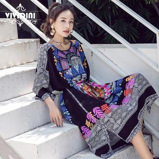 Print 3/4-sleeve Loose Fit Dress As Shown In Figure - One Size