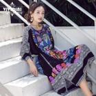 Print 3/4-sleeve Loose Fit Dress As Shown In Figure - One Size