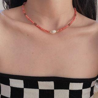Freshwater Pearl Faux Gemstone Bead Choker Pink - One Size