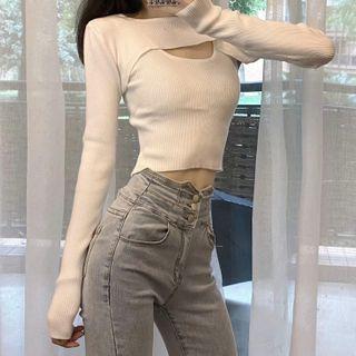 Set: Cropped Sweater + Sleeveless Knit Top