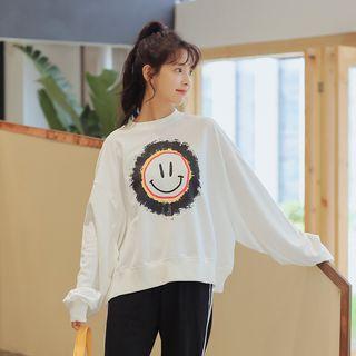 Smiley Face Print Sweatshirt As Shown In Figure - One Size