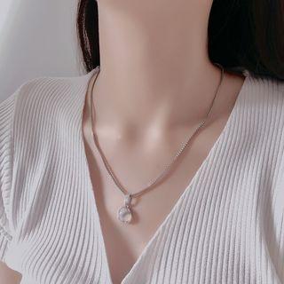 Faux Gemstone Bead Pendant Stainless Steel Necklace Necklace - Silver - One Size