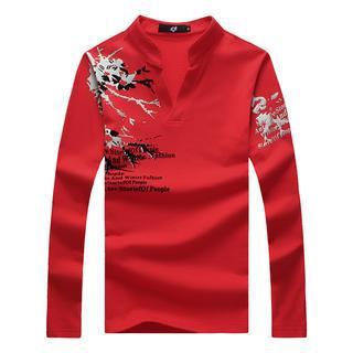 Print Open Placket T-shirt