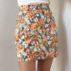Floral High-waist Mini Straight-fit Skirt