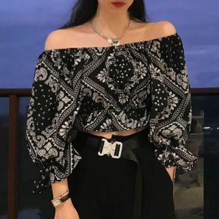 Paisley Print Off-shoulder Lantern-sleeve Blouse