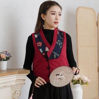 Floral Print Frog Button Vest