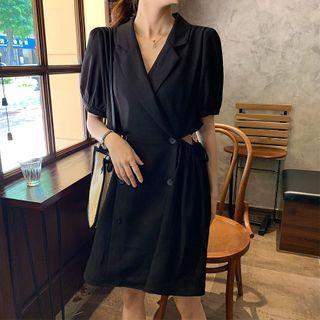 Double-breasted Keyhole Short-sleeve Lapel Dress