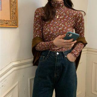 Turtleneck Floral Long-sleeve Top