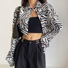 Zebra / Leopard-pattern Loose-fit Cropped Shirt