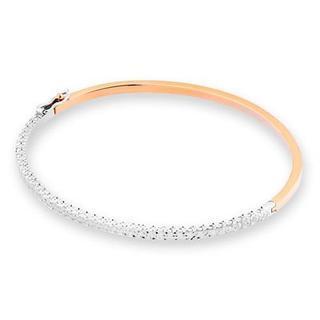14k Rose And White Gold Diamond Cutting Surface Bangle (55 Mm Width)