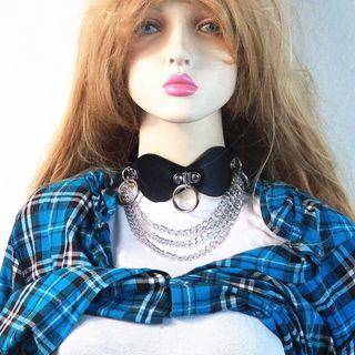 Layered Chain Faux Leather Choker
