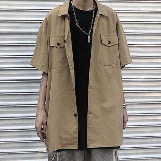Plain Flap-pocket Short-sleeve Shirt
