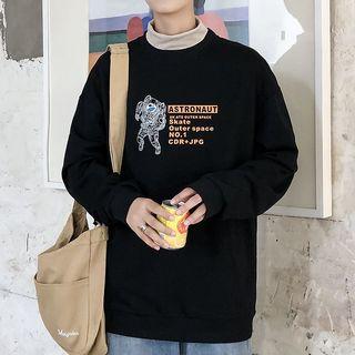 Mock-turtleneck Astronaut Print Pullover