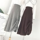 Drawstring A-line Midi Knit Skirt