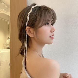 Pearl Fringed Hair Band White - One Size