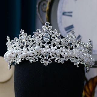 Rhinestone Faux Pearl Headpiece Silver - One Size