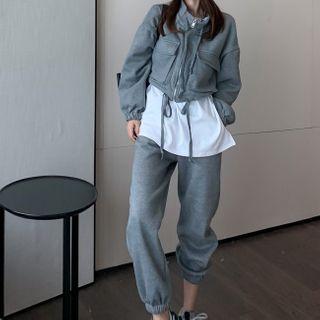 Plain Long Sleeve T-shirt / Open Front Jacket / Sweatpants