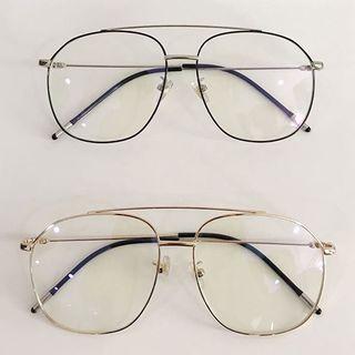 Oversized Double-bridge Metal Frame Eyeglasses