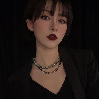 Layered Necklace Green & Silver - One Size