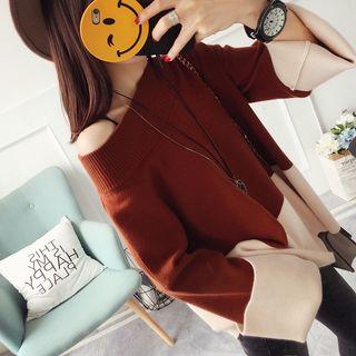 Two Tone Wide-sleeve Sweater