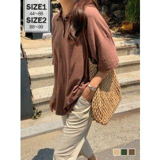 Sheer Boxy Linen Blend Polo Shirt
