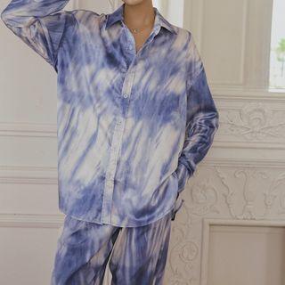 Tie-dye Print Long-sleeve Shirt / Straight-cut Pants