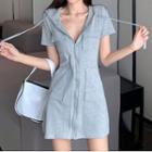 Short-sleeve Zip-up Hooded Mini Shift Dress