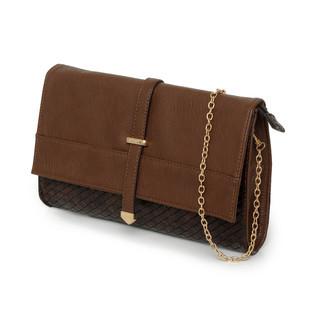 Faux Woven Convertible Shoulder Bag Brown - One Size