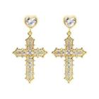 Rhinestone Cross Drop Earrings One Size