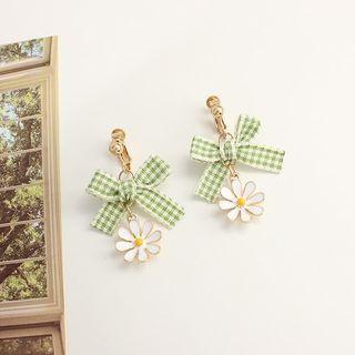 Ribbon Plaid Flower Alloy Dangle Earring