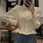 Long-sleeve Faux Pearl Peplum Blouse