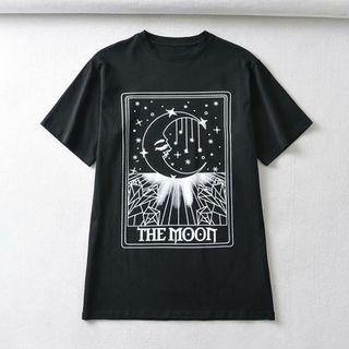Short-sleeve Crescent Print T-shirt Black - One Size