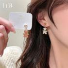 Bear Drop Earring 1 Pair - S925 Silver Needle - Khaki & White - One Size