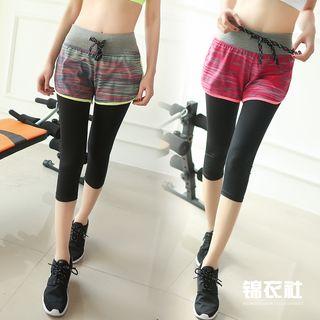 Mock Two-piece Capri Sports Leggings