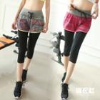 Mock Two-piece Capri Sports Leggings