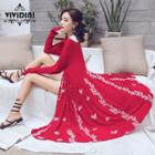 Embroidered Knit Long Jacket Red - One Size