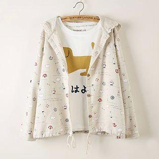 Printed Cuff-sleeve Linen-blend Jacket
