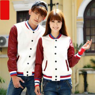 Couple Matching Color Block Baseball Jacket
