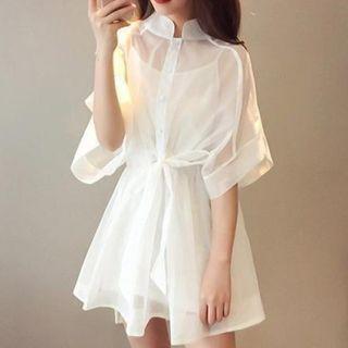 Set: Organza Mini A-line Dress + Slipdress