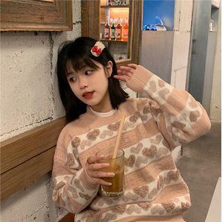 Striped Heart Sweater Pink - One Size