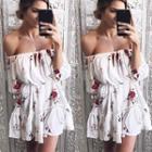 Floral Print Off-shoulder 3/4-sleeve A-line Dress
