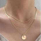 Disc Pendant Layered Alloy Necklace 1pc - Gold - One Size