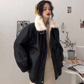 Fleece-lined Biker Jacket Black - One Size